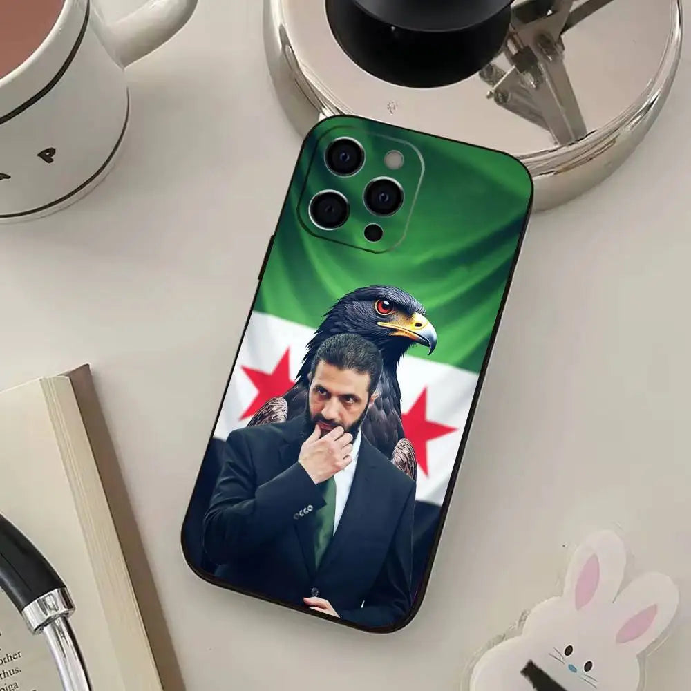 غطاء هاتف بعلم سوريا وأحمد الشرع - سيليكون ناعم لآيفون