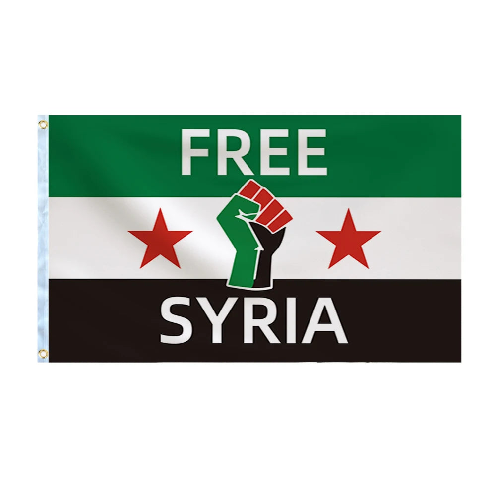 علم سوريا، مقاس 90×150 سم، علم الثورة السورية، علم "سوريا الحرة"، مصنوع من بوليستر عالي الجودة 100%، مناسب للعرض والديكور.
