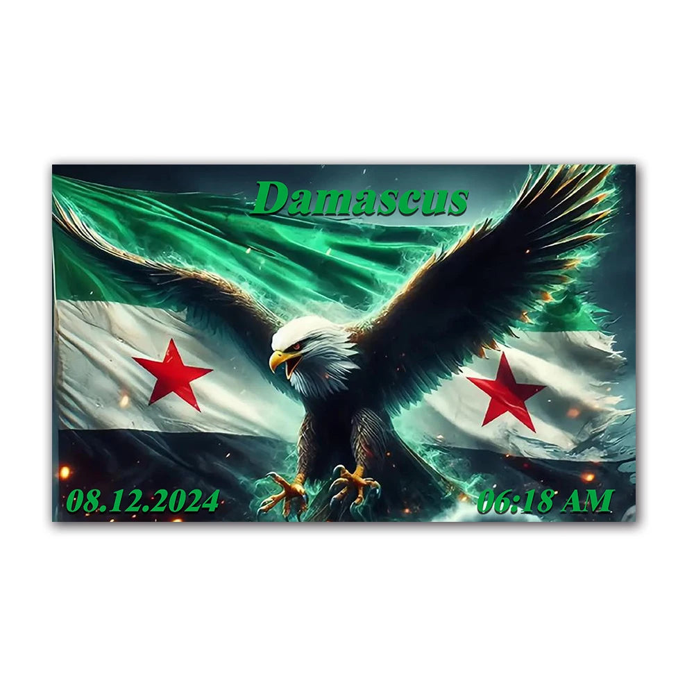 علم سوريا، علم دمشق، علم الثورة السورية، علم “سوريا الحرة”، مناسب للتعليق كزينة منزلية وديكور.