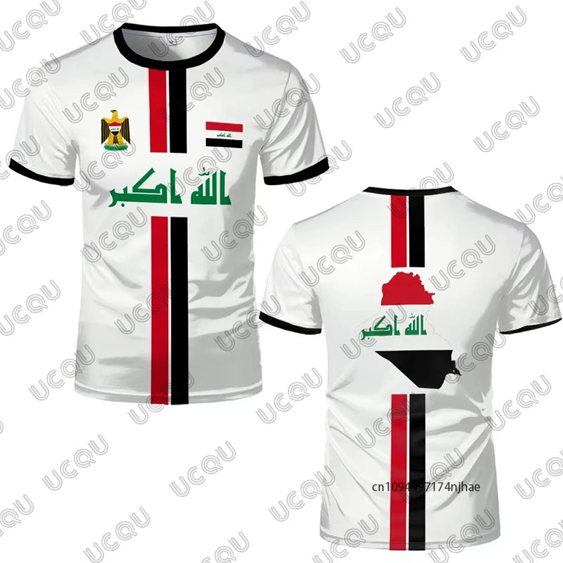 قميص رياضي مستوحى من تصميم منتخب العراق لكرة القدم، مصنوع من قماش سريع الجفاف، مثالي للرياضة والأنشطة اليومية، متوفر للأطف