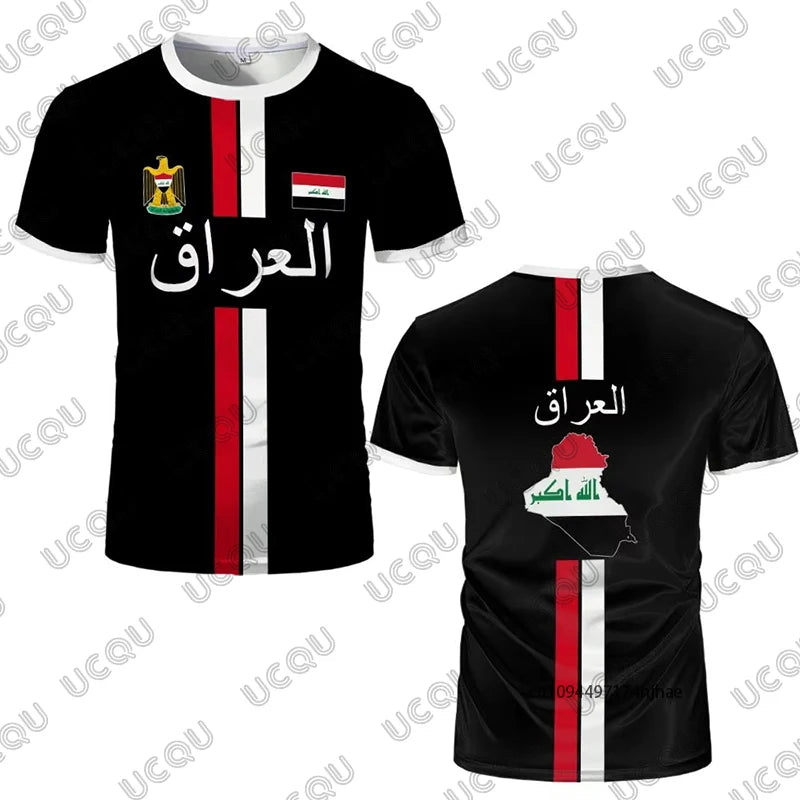 قميص رياضي مستوحى من تصميم منتخب العراق لكرة القدم، مصنوع من قماش سريع الجفاف، مثالي للرياضة والأنشطة اليومية، متوفر للأطف