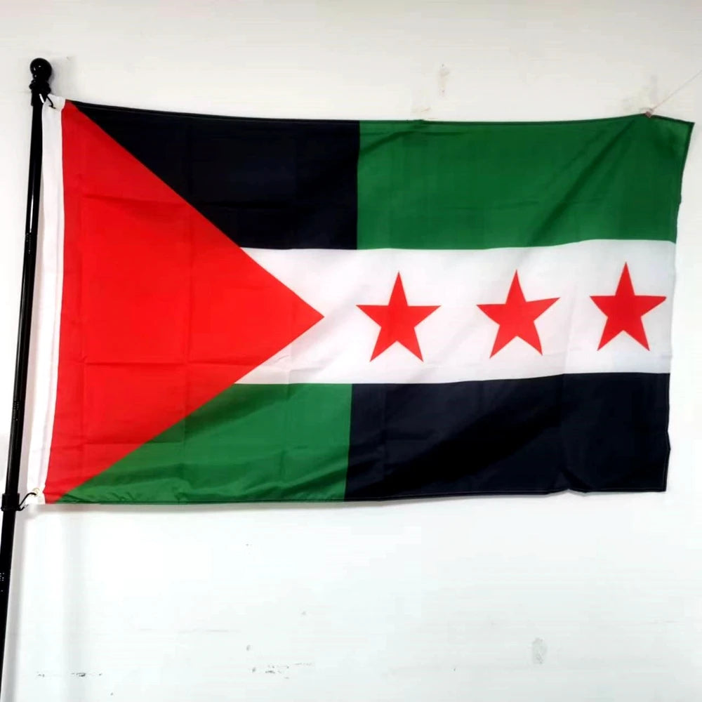علم سوريا مع فلسطين عالي الجودة - مقاس 60×90 سم و90×150 سم