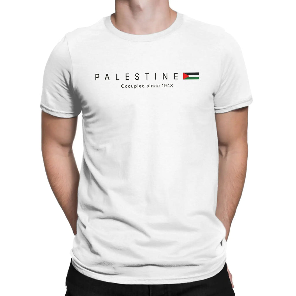 تيشيرت قطني للرجال يحمل علم فلسطين وخريطة فلسطين، مناسب لفصل الصيف، بتصميم ستريت وير (ملابس الشارع)، بياقة دائرية، متوفر بم