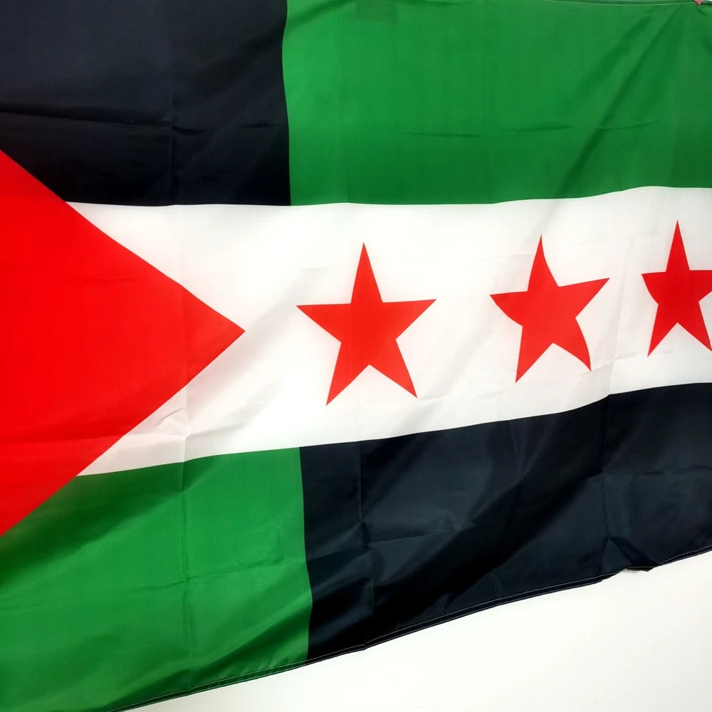 علم سوريا مع فلسطين عالي الجودة - مقاس 60×90 سم و90×150 سم