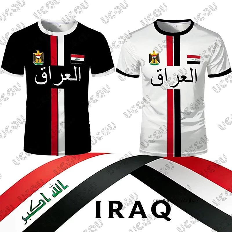قميص رياضي مستوحى من تصميم منتخب العراق لكرة القدم، مصنوع من قماش سريع الجفاف، مثالي للرياضة والأنشطة اليومية، متوفر للأطف