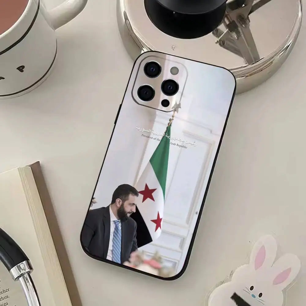 غطاء هاتف بعلم سوريا وأحمد الشرع - سيليكون ناعم لآيفون