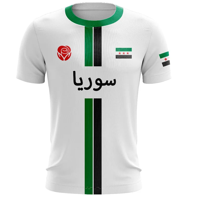 تي شيرت جيرسي لكرة القدم السورية للرجال، قميص رياضي خارجي بطباعة ثلاثية الأبعاد لعلم سوريا، بأكمام قصيرة وتصميم واسع (أوفر