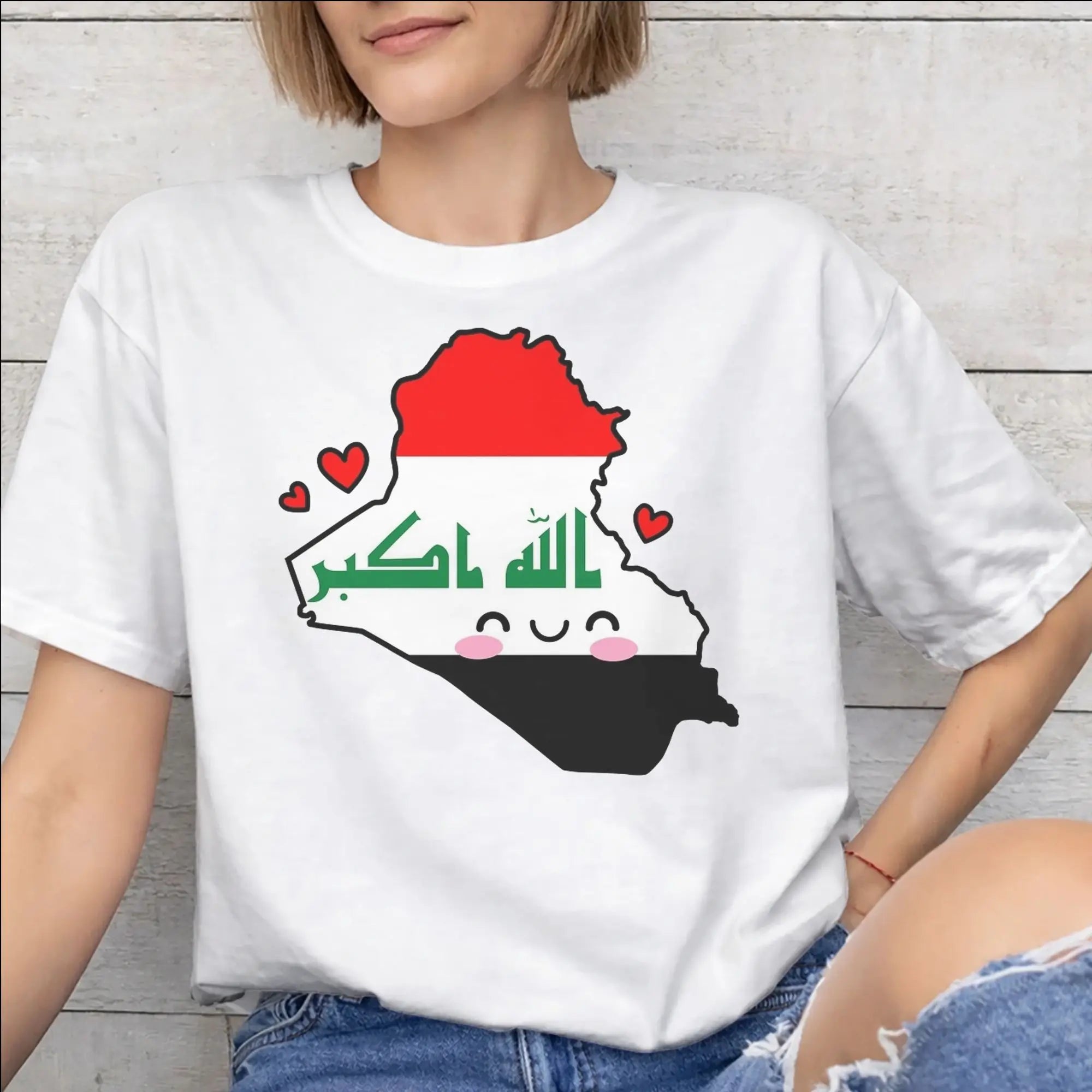 تيشيرت قطني للرجال والنساء بطباعة علم العراق ورسومات مميزة، قميص علوي مريح وأنيق للاستخدام اليومي.