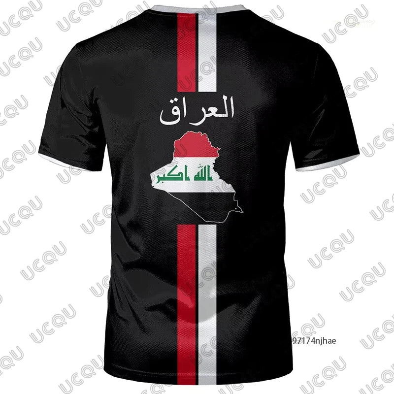 قميص رياضي مستوحى من تصميم منتخب العراق لكرة القدم، مصنوع من قماش سريع الجفاف، مثالي للرياضة والأنشطة اليومية، متوفر للأطف