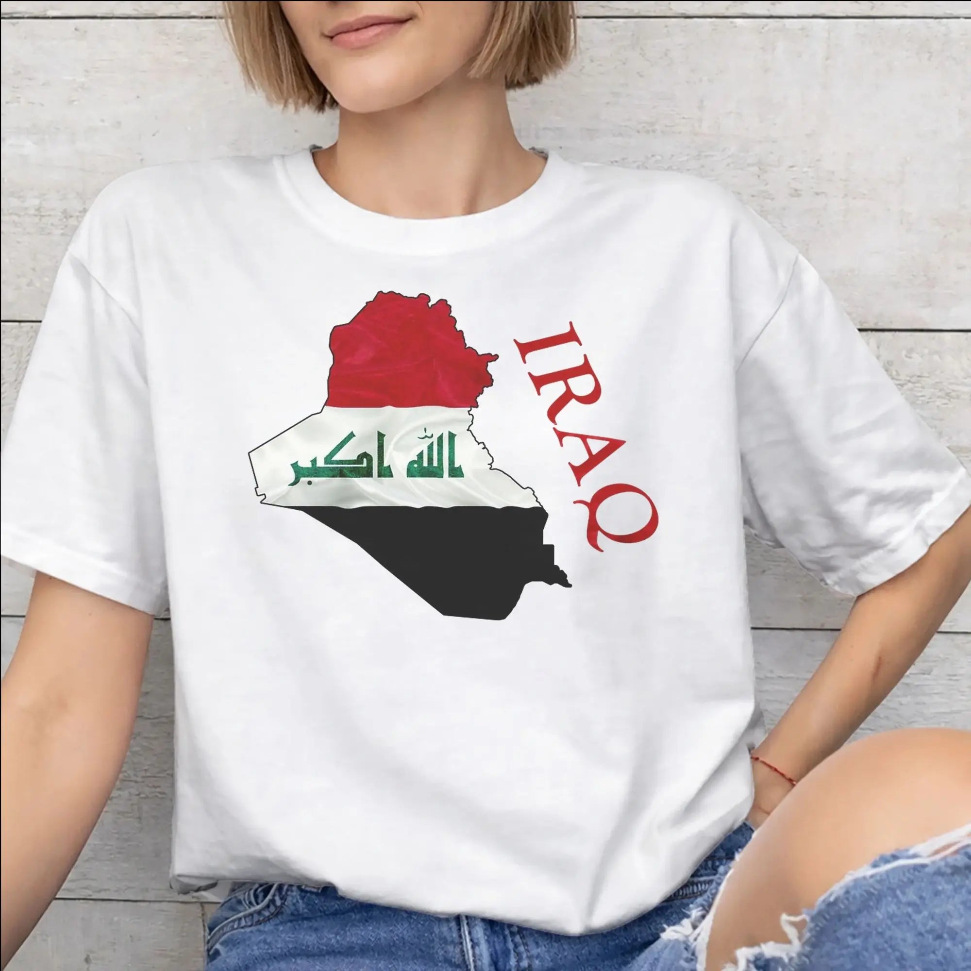 تيشيرت قطني للرجال والنساء بطباعة علم العراق ورسومات مميزة، قميص علوي مريح وأنيق للاستخدام اليومي.