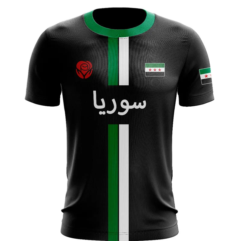 تي شيرت جيرسي لكرة القدم السورية للرجال، قميص رياضي خارجي بطباعة ثلاثية الأبعاد لعلم سوريا، بأكمام قصيرة وتصميم واسع (أوفر